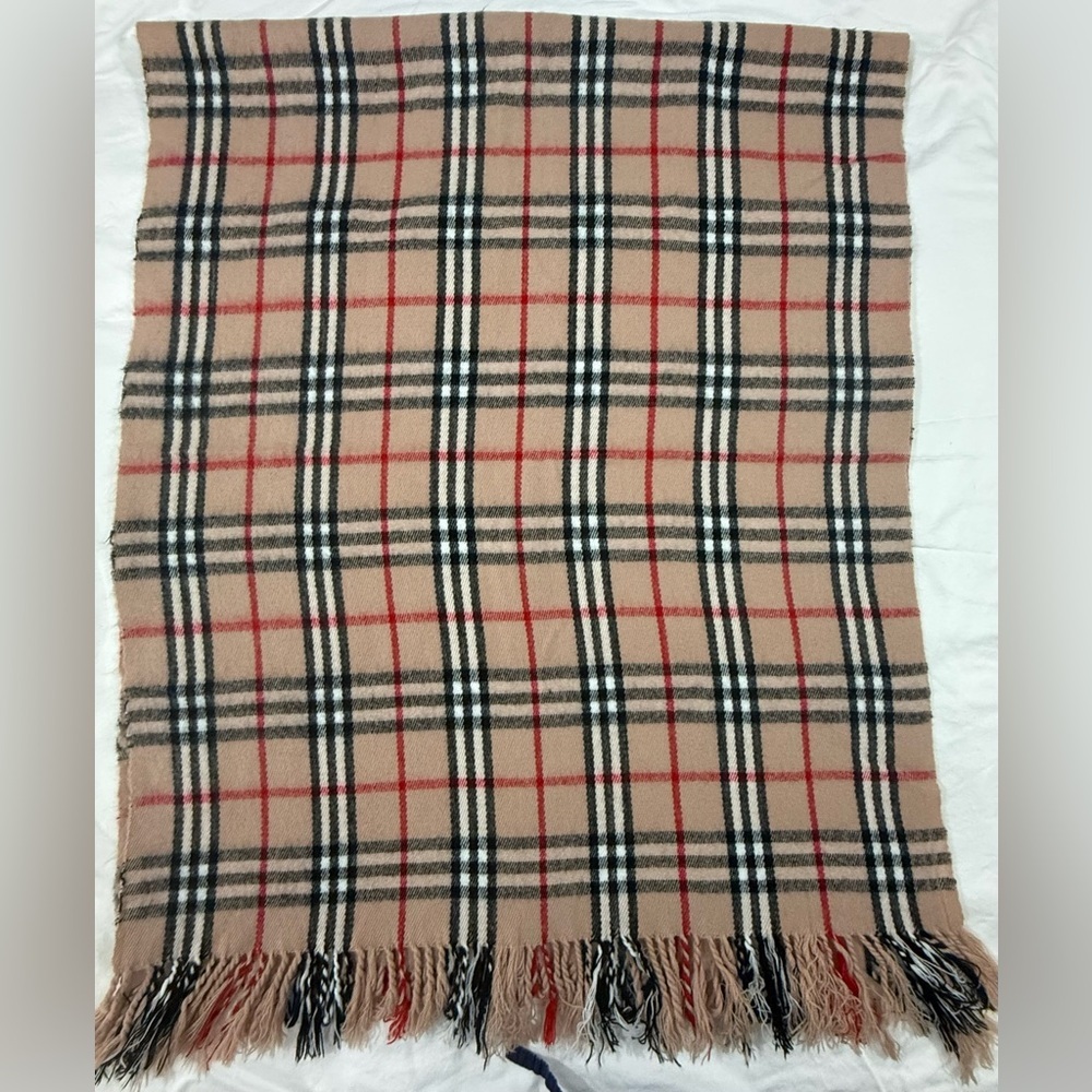 Royal Rossi Plaid Cashmere Wrap Shawl Blanket Scarf Tan Red Oversized Cozy